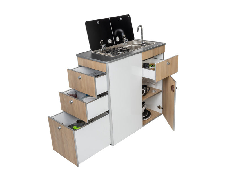 Blocco cucina per Mercedes Sprinter - Piano nero - Mela / Bianco 1569005