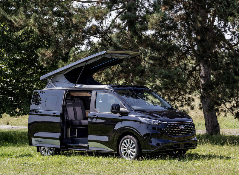 Ford Custom V710 L1 tetto con traversina - Parte anteriore alta - Soffietto a cielo aperto - Rivestimento stampato - Nero - Con LED 21171010