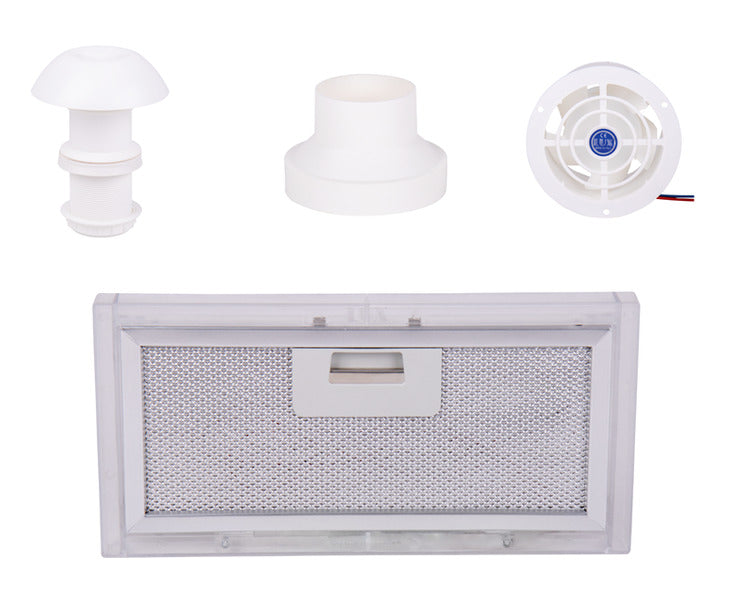 Set 4 pezzi per l'aria di scarico con camino da tetto, ventilatore, adattatore, filtro 35219
