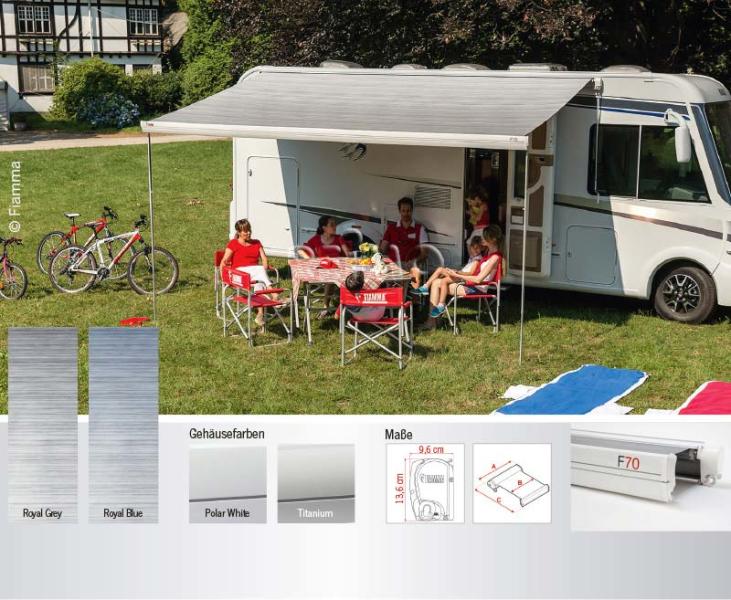 Tenda da sole Fiamma F70 4m, colore tessuto: Royal grey, cassa: titanio 436513