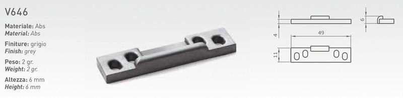 Piastra di battuta in ABS, 49x11x4mm 534190