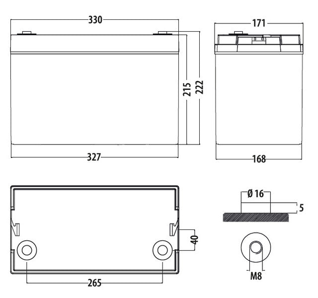 Batteria AGM 100Ah Carbest 330x171x220mm Carbest 330x171x220mm 850531