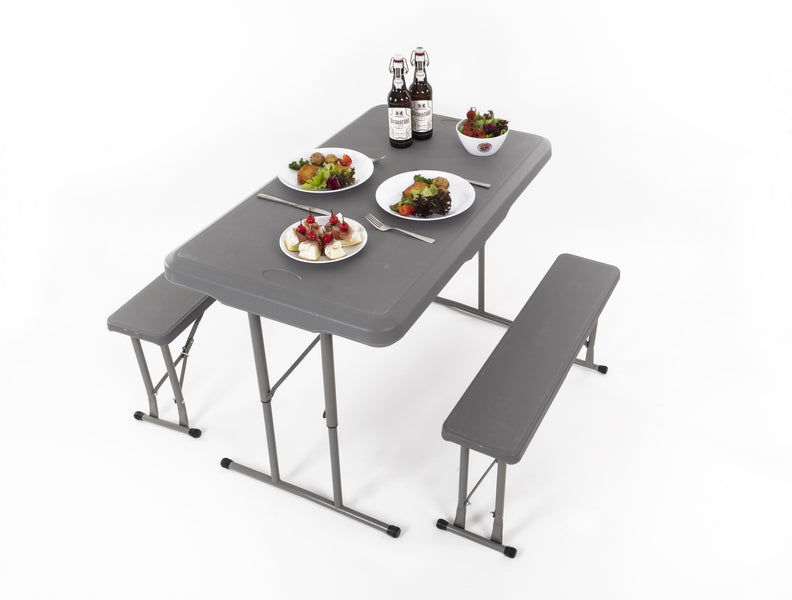 set EASY - tavolo 105x65cm e 2 panche 84,5x20cm, grigio 9105485