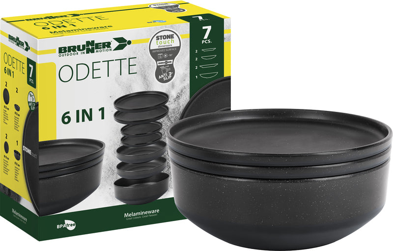 ODETTE - Set di stoviglie in melamina, effetto pietra/porcellana 917078