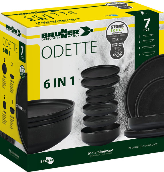 ODETTE - Set di stoviglie in melamina, effetto pietra/porcellana 917078