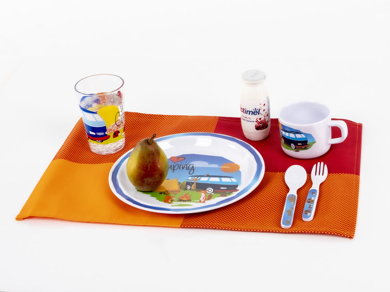Set di stoviglie in melamina per bambini 5 pezzi, motivo: "We love Camping". 91798