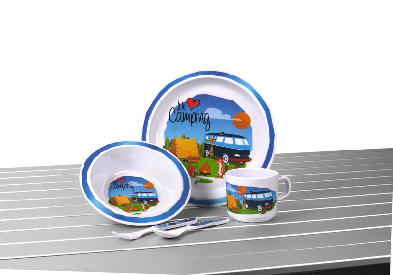Set di stoviglie in melamina per bambini 5 pezzi, motivo: "We love Camping". 91798