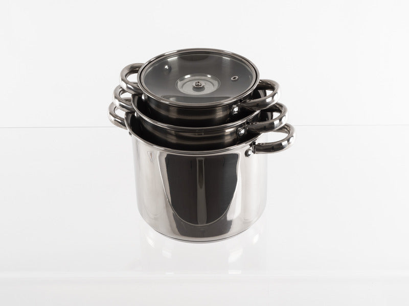 Set di pentole da campeggio con coperchio in vetro, acciaio inox, 6 pezzi 92207