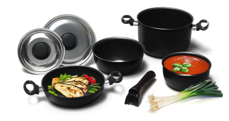 Set di pentole da campeggio, alluminio 7 pezzi, nero 92311