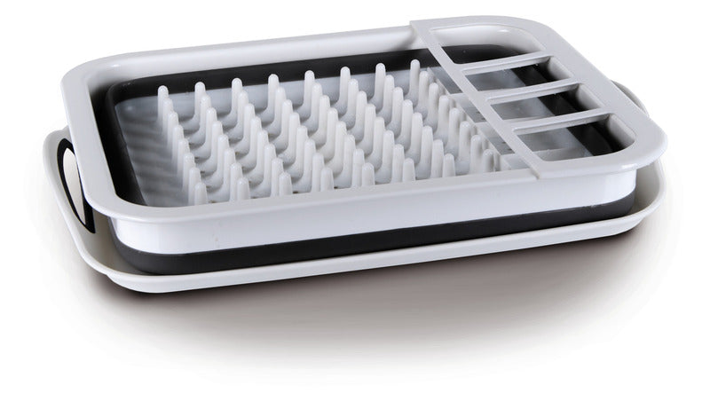 Asciugapiatti pieghevole in silicone, 37x31x6/13cm, bianco/grigio, con vaschetta raccogli gocce 92963