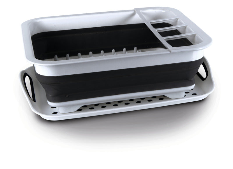 Asciugapiatti pieghevole in silicone, 37x31x6/13cm, bianco/grigio, con vaschetta raccogli gocce 92963