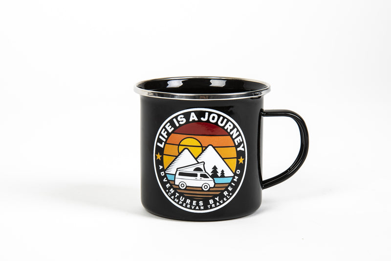 Tazza con cannella LIFE IS A JOURNEY H8cm Ø8,5cm 350ml, nero 930971