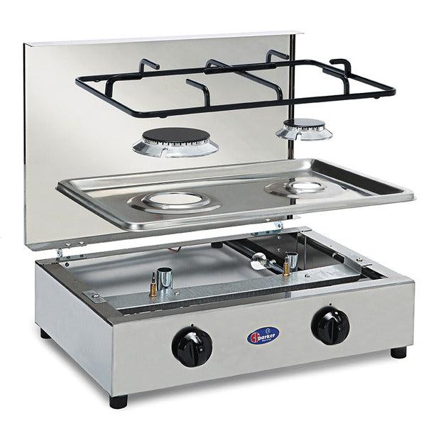Gaskocher 2- flammig mit Zündsicherung und abnehmbarem Kocheraufsatz – Parker M917063